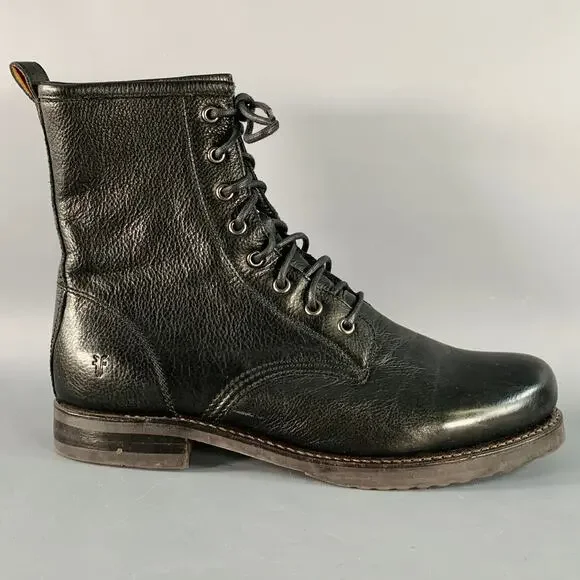 FRYE Size 11 Black Leather Rubber Sole Lace-Up Boots